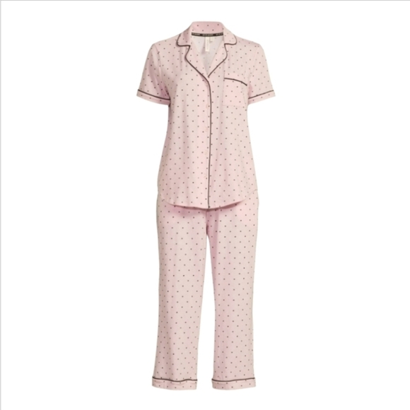 Joyspun Other - Joyspun PJ Set Womens 2 Piece Pink & Black Polka Dot Top & Capri Pants Size 3x